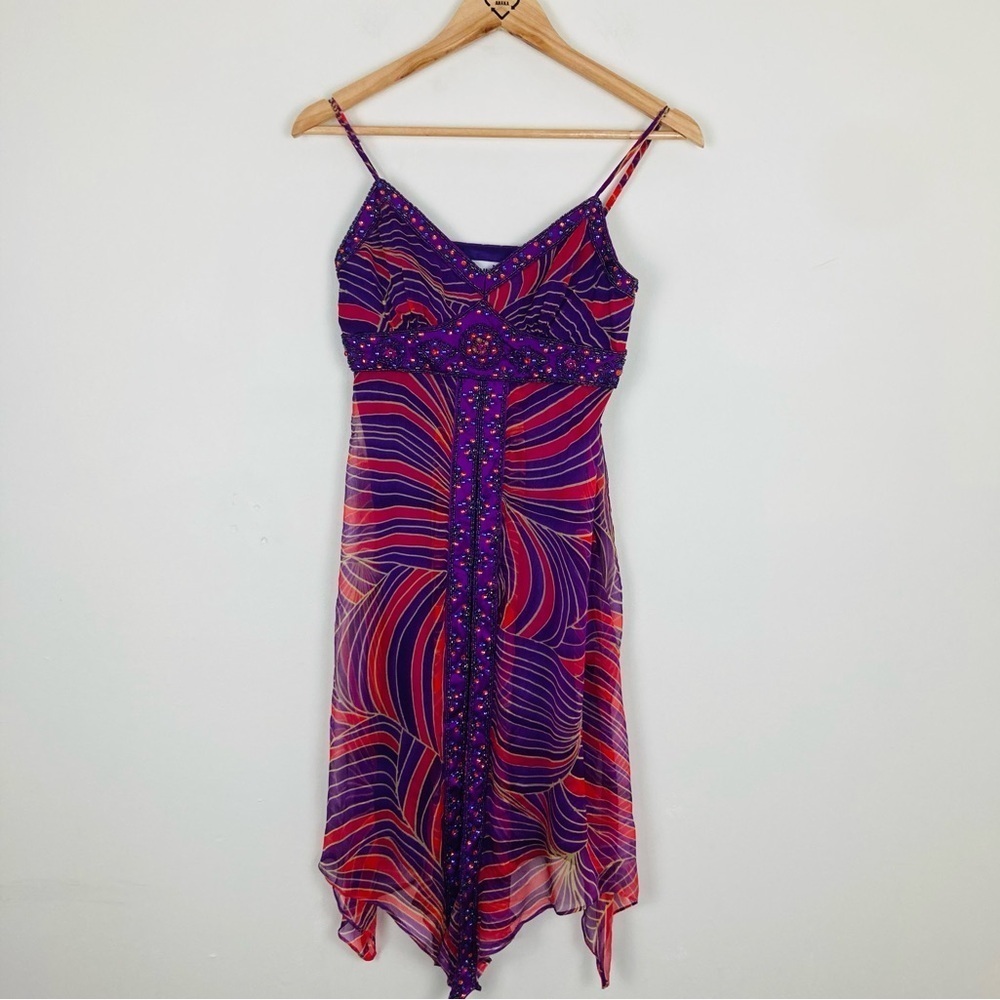 Vintage Y2K maximalist Sue Wong embellished red and purple silk dress. Size 4 - Picture 2 of 9